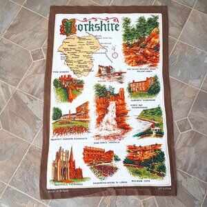 Vintage Vintage Yorkshire England Map Cotton Tea Towel England Souvenir